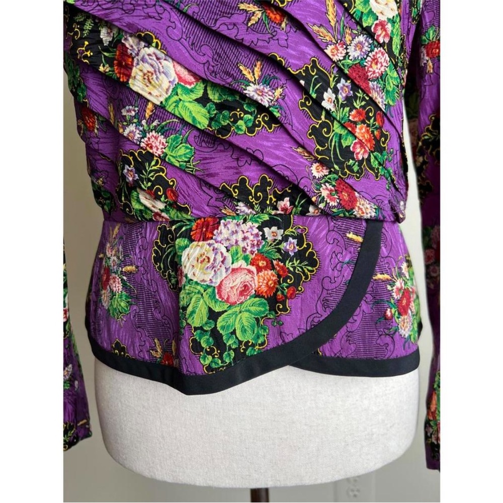 VTG Richard Warren 80’s Purple floral structured silk peplum mandarin Blouse 6P - Picture 15 of 16
